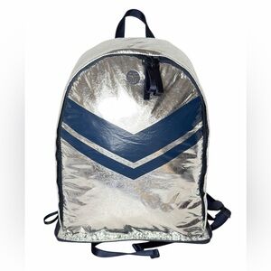 Tory Burch Tory Sport Packable Foldable Backpack Metallic Silver Blue Lighweight